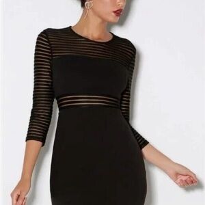 Lulu's Black Sheer Striped Long Sleeve Dress